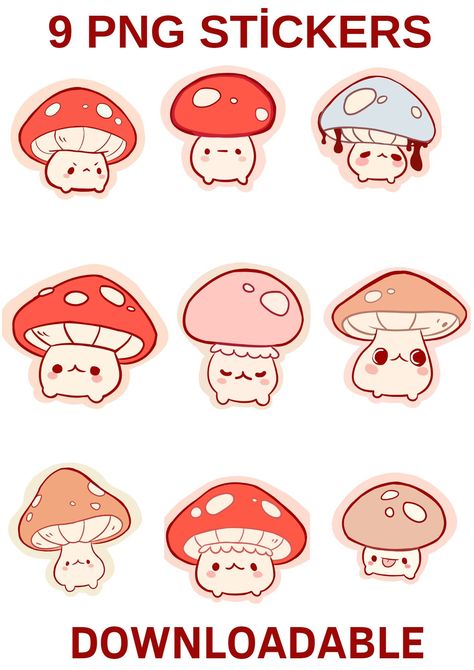 Cute Mushrooms PNG stickers - bundle of 100+ PNG files | Cute mushrooms clipart set. Perfect for your design projects, invitations, greeting cards, packaging, and Mushroom Stickers Printable, Cool Stickers Printable, Cute Printable Sticker Sheets, Cool Sticker Ideas, Cute Stickers Printable, Cute Printable Stickers, Cute Sticker Design, Kou Diabolik Lovers, Mushroom Stickers