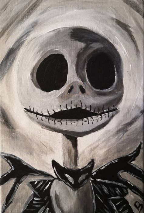 Jack Skellington Acrylic Painting, Gothic Canvas Painting Ideas, Pairing Ideas On Canvas, Halloween Painting Acrylic, Black Canvas Halloween Painting, Creepy Painting Ideas On Canvas, Scary Canvas Painting, Scary Painting Ideas On Canvas, Goth Acrylic Painting