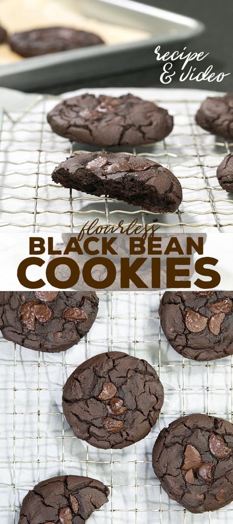 Fudgy Flourless Black Bean Cookies | Rich Chocolate Cookies Black Bean Cookies, Bean Cookies, Gf Desserts, Gluten Free Sweets, Sugar Maple, Healthy Sweets Recipes, Healthy Cookies, Vegan Cookies, Gluten Free Cookies