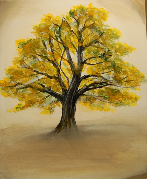 "Golden Tree" by Paul Popular Paintings, Golden Tree, Yellow Tree, Tree Artwork, Brush Painting, Yellow Art, Beautiful Landscape Wallpaper, Color Pencil, Money Affirmations