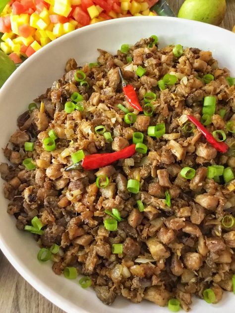 Pork (Belly) Sisig - PinoyBites Sisig Recipe Philippines, Pork Belly Sisig, Pork Sisig Recipe, Sisig Recipe, Pork Sisig, Chopped Liver, Bar Food, Chicken Livers, Filipino Recipes