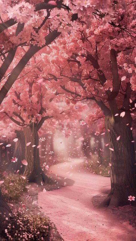 Sakura Forest, Cherry Blossom Forest, Pictures Of Trees, Cherry Blossom Pictures, Petals Falling, Cherry Blossom Wallpaper, Picture Tree, Ancient Temple, Pink Nature