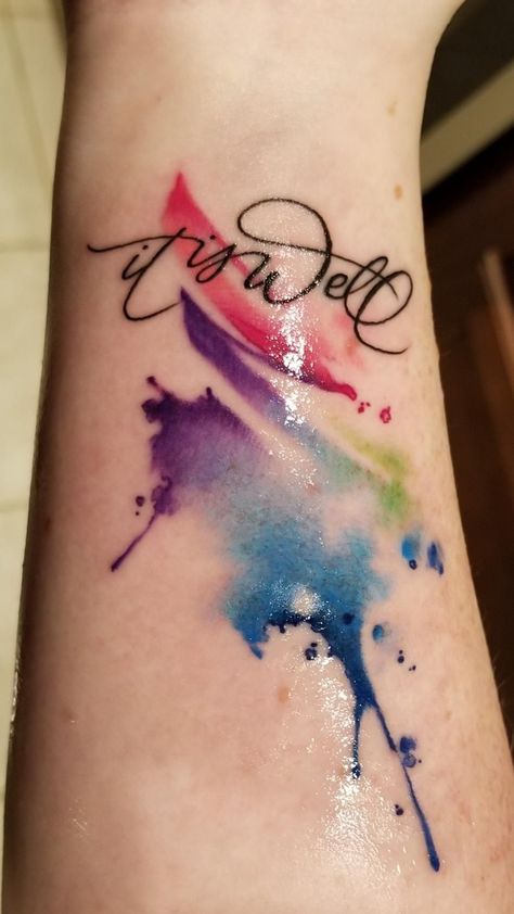 Splash Color Tattoo, Marry Tattoo, Color Splash Tattoo, Brush Tattoo Design, Watercolor Splash Tattoo, Splash Tattoo, Splatter Tattoo, Wolf Tattoo Forearm, Koi Dragon Tattoo