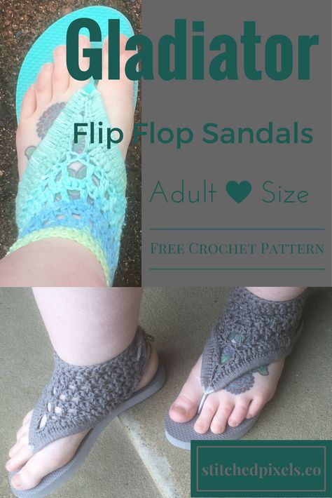 Adult Crochet Gladiator Flip Flop Sandals – Stitched Pixels Flip Flop Crochet, Crochet Flip Flop Pattern, Crochet Footwear, Crochet Flip Flops, Crochet Barefoot Sandals, Crochet Slippers Free Pattern, Sandals Patterns, Crochet Slipper Pattern, Crochet Sandals