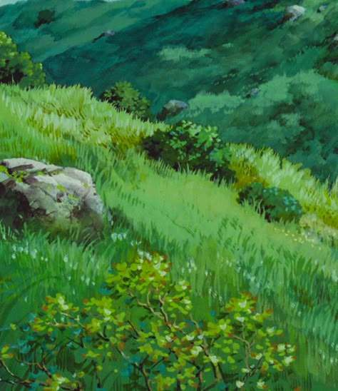 Grassy Plains Concept Art, Miyazaki Background, Ghibli Environment, Studio Ghibli Scenery Landscape, Ghibli Forest, Ghibli Nature, Cool Background Designs, Japanese Nature, Studio Ghibli Background