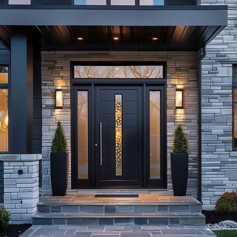 3+ Top Entrance Door Design Trends for a Stunning First Impression • 333+ Art Images Large Entry Doors Entrance, Exterior House Doors Front Entry, Front Door Design Modern Entrance, House Front Door Ideas, Porch Ideas Entrance, Contemporary Front Porch, Front House Design, House Entrance Doors, Luxury Houses Entrance