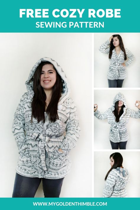 Learn how to make a hooded robe sewing pattern with this free pattern and tutorial. This also makes an excellent bathrobe pattern to cover up after a bath. Get this free sewing pattern for women and make your own robe very easy! Bathrobe Pattern, Robe Sewing Pattern, Sewing Pattern Free, Free Sewing Pattern, Hooded Robe, Sewing Lessons, Love Sewing, Sewing Projects For Beginners, Sewing Skills