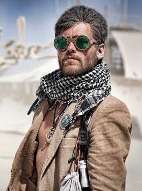 Festival Outfit Ideas Men, Burning Man Goggles, Desert Steampunk, Music Festival Outfit Ideas, Mens Makeup, Africa Burn, Mens Festival Fashion, Burning Man 2017, Burning Man 2015