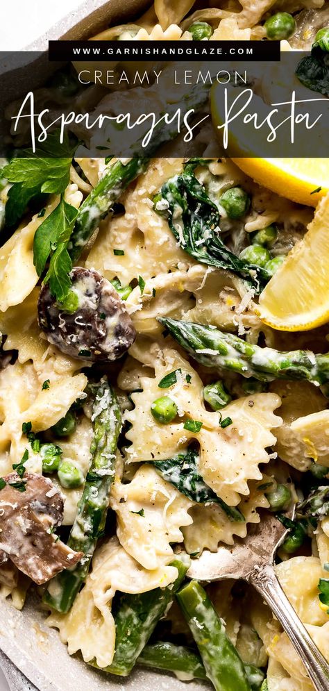 Sausage Asparagus Pasta, Ravioli With Asparagus, Steak And Asparagus Pasta, Asparagus Mushroom, Asparagus And Pasta, Zucchini Asparagus Pasta, Lemon Recipes Savory, Asparagus And Mushroom Recipes, Asparagus Pasta Recipes