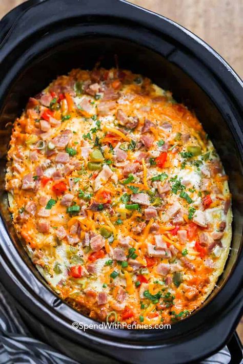 Overnight Crockpot Breakfast, Breakfast Potluck, Slow Cooker Breakfast Casserole, Crockpot Breakfast Casserole, Breakfast Crockpot Recipes, Overnight Breakfast Casserole, Slow Cooker Breakfast, Best Crockpot Recipes, Spend With Pennies