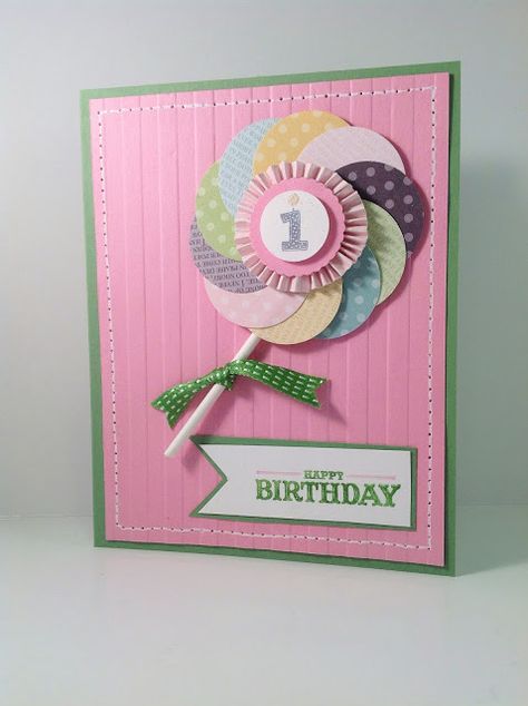 Baby's First Birthday - Lollipop Card {How To} First Birthday Card, First Birthday Cards, Baby's First Birthday, 1st Birthday Cards, Girl Birthday Cards, Bday Cards, Cricut Cards