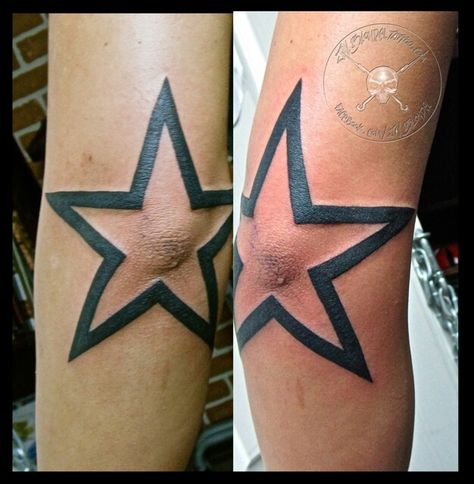 Star Elbow Tattoo Men, Knee Star Tattoo, Star Tattoo On Elbow, Star Elbow Tattoo, Star Knee Tattoo, Elbow Star Tattoo, Tattoo On Elbow, Black Star Tattoo, Star Tattoos For Men