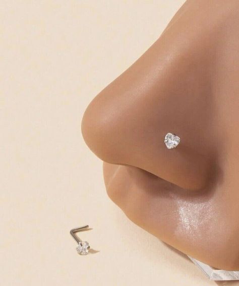 Silver nose stud - silver cubic zirconia crystal heart nose piercing  | eBay Silver Nose Stud Aesthetic, Nose Ring Aesthetic Stud, Cute Nose Rings Studs, Aesthetic Nose Piercing Stud, Heart Nose Piercing, Nose Piercing Silver, Dr Video, Stud Aesthetic, Cute Nose Studs