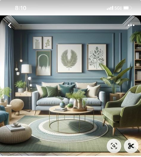 Blue Green House Interior, Blue Green Beige Living Room, Navy And Green Living Room, Blue Green Living Room, Green And Blue Living Room, Blue Living Room Color, Blue And Green Living Room, Blue Walls Living Room, Furniture Colors