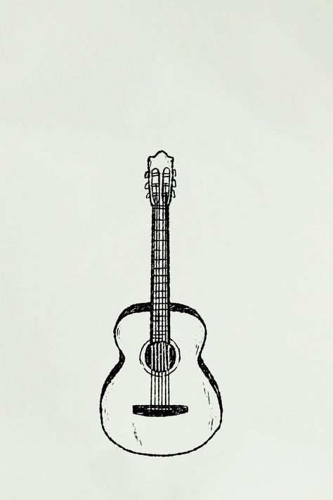 Simple Guitar Drawing, Ukulele Drawing, Guitar Line Art, Guitar Outline, Guitar Sketch, Guitar Illustration, Guitar Drawing, Pencil Artwork, Bedroom Drawing