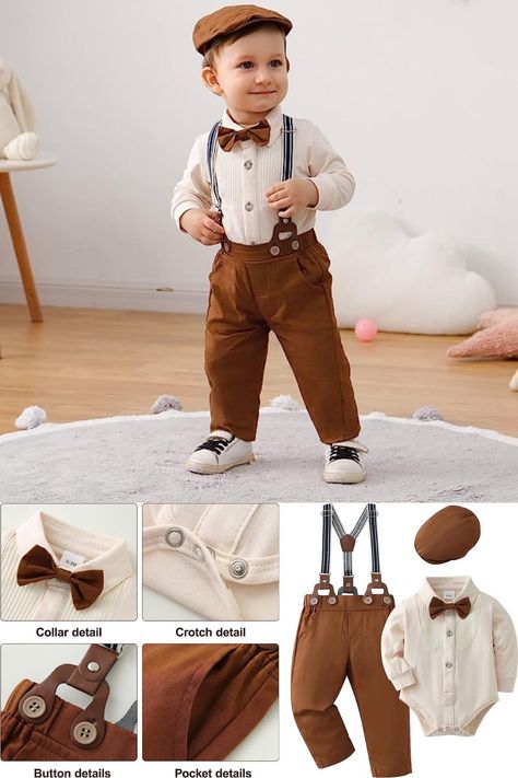 Baby Knit Suspenders, Toddler Suspender Outfit, Toddler Boy Suspender Outfits, Adjustable Brown Belts And Suspenders With Bow, Baby Boy Suspenders, Gentleman Outfit, Suspender Pants, Suits Clothing, Bowtie And Suspenders