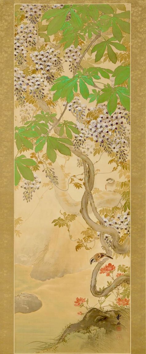 Genshin Ocs, Japanese Wall, Chinese Painting, Small Birds, Wisteria, Painting & Drawing, Vintage World Maps, Birds, Paintings