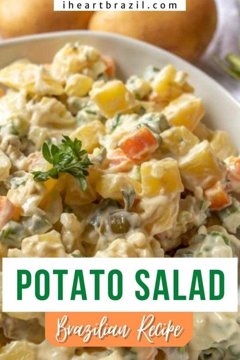 Brazilian Potato Salad, Brazilian Potato Salad Recipe, Potato Salad Easy, Latino Food, Brazilian Recipes, Hispanic Recipes, Brazilian Steakhouse, South American Recipes, Latin American Recipes