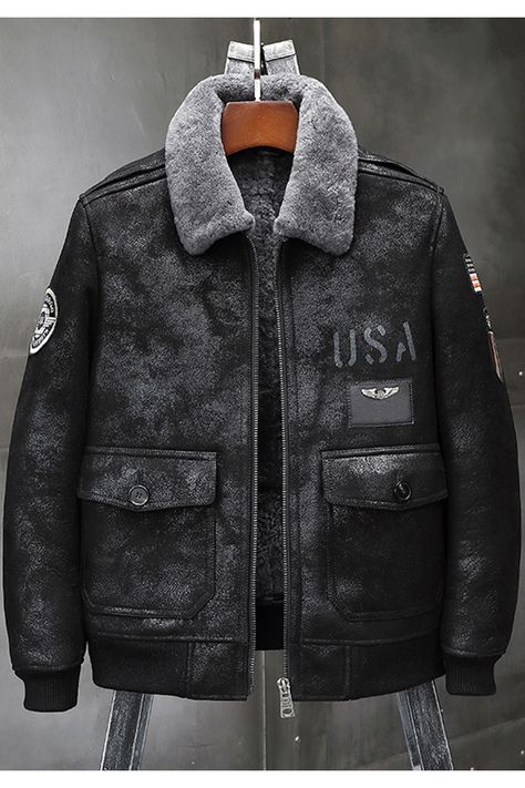 Mens Leather Jacket A2 Airforce Flight Coat Mens Winter Fur Jacket Luxury Jacket Men, Mens Leather Jacket, Black Leather Jacket Men, Jacket Man, Leather Jacket Men Style, Gentleman Outfit, Luxury Jacket, All Black Fashion, Leather Jacket Style