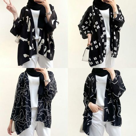 Outer Kimono Hijab, Outer Hijab Outfits, Ootd Outer, Outer Hijab, Ootd Cardigan, Kimono Outer, Cardigan Oversized, Style Hijab, Ootd Hijab