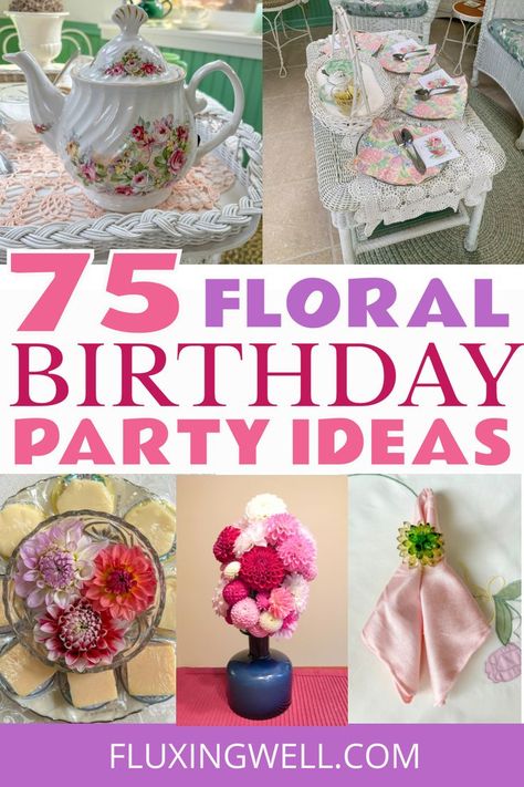 Plan the ultimate floral birthday party with these dreamy ideas! From elegant garden party decorations to whimsical garden cakes, your celebration will be blooming with charm. Explore beautiful flower party themes perfect for your next garden party birthday. Tea Party Ideas Birthday, Floral Birthday Party Ideas, Floral Theme Birthday Party, Floral Theme Party, Birthday Party Ideas For Teens, Floral Party Theme, Flower Party Themes, 21st Party Ideas, Birthday Party Ideas Food