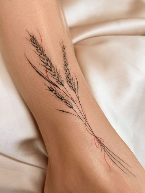 Wheat Tattoos For Women, Wheat Tattoo, Lower Arm Tattoos, Ankle Tattoos For Women, Single Needle Tattoo, Floral Tattoo Sleeve, Arm Band Tattoo, Classy Tattoos, Line Art Tattoos