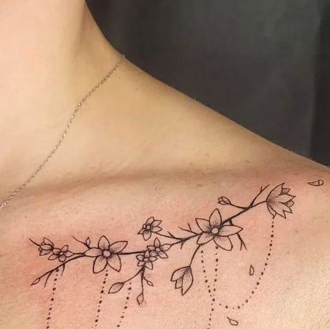 Swing Tattoo, Clavicle Tattoo, Sparkle Tattoo, Wife Tattoo, Beautiful Flower Tattoos, Forest Tattoos, Vine Tattoos, Delicate Tattoo, Cute Little Tattoos