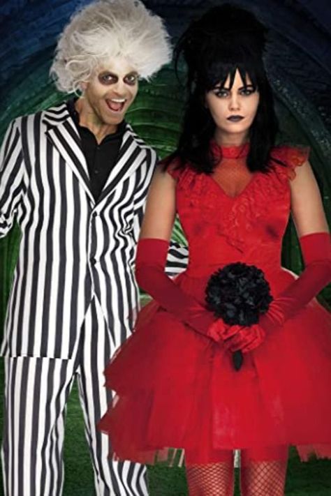 halloween costume idea for couples are everything our little nostalgic hearts could want, featuring the iconic satin and lace Lydia bride dress with a tiered tulle skirt. Pair up with the Leg Avenue Mens Beetle Boss costume for an amazing couples costume. Lydia Halloween Costume, Halloween Costume With Wig, 80s Halloween Costume, Costume With Wig, 80s Halloween Costumes, 80s Halloween, Halloween Juice, Bride Halloween, Matching Halloween Costumes