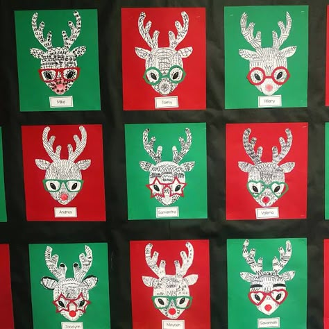 Christmas Freebies and Ideas for the Classroom Reindeer Christmas Art, 4th Grade Christmas Art Projects, Reindeer Art Projects, Christmas Reindeer Art, Christmas Art Lessons, Grade 2 Art, Reindeer Art, Grade 1 Art, Christmas Art Ideas