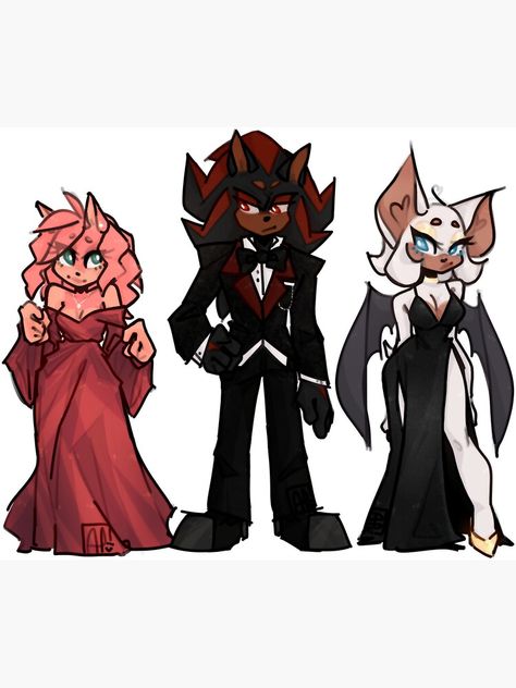 "Amy, Shadow, Rouge (Formal Attire)" Magnet for Sale by ArtzyPaw Rouge The Bat Redesign, Shadow And Amy Fanart, Human Rouge The Bat, Amy X Rouge, Shadow X Amy Fanart, Amy Rose Outfits, Amy X Shadow, Amy And Rouge, Shadow X Rouge