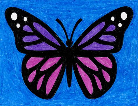 How to Draw a Butterfly · Art Projects for Kids Butterfly Painting Easy, Butterfly Drawing Outline, Easy Butterfly Drawing, Butterfly Art Drawing, Butterfly Sketch, Art Papillon, Butterfly Tutorial, Simple Butterfly, Kids Canvas