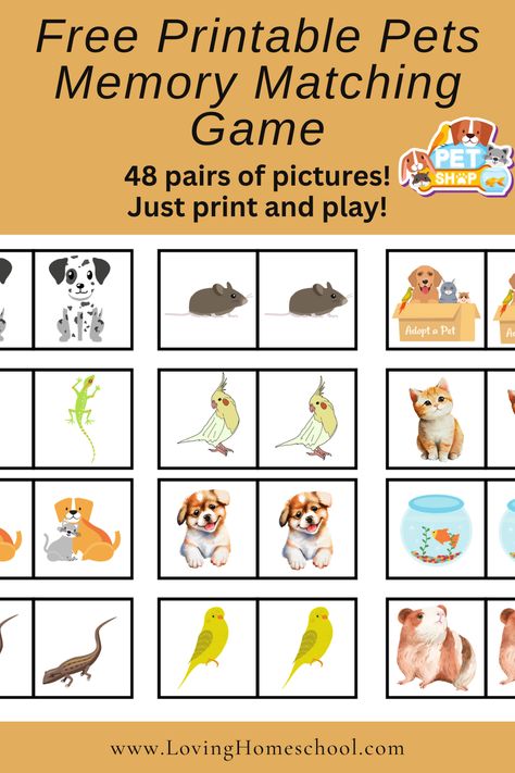 Match pet pictures with this Free Printable Pets Memory Matching Game! Perfect for elementary, preschool and even toddler ages! Pets And Their Homes Matching Activity, Pet Matching Game Free Printable, Preschool Pets Unit Free Printable, Weather Matching Game Free Printable, Pet Activities For Preschoolers, Dog Activities Preschool, Pet Preschool Activities, Pet Activities For Toddlers, Pet Activities For Kids