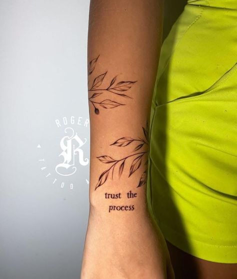 Trust The Process Tattoo, Deep Meaningful Tattoos, Unique Small Tattoo, Flower Tattoo Ideas, Small Quote Tattoos, Tattoos For Women Half Sleeve, Writing Tattoos, Petite Tattoos, Tattoo For Son