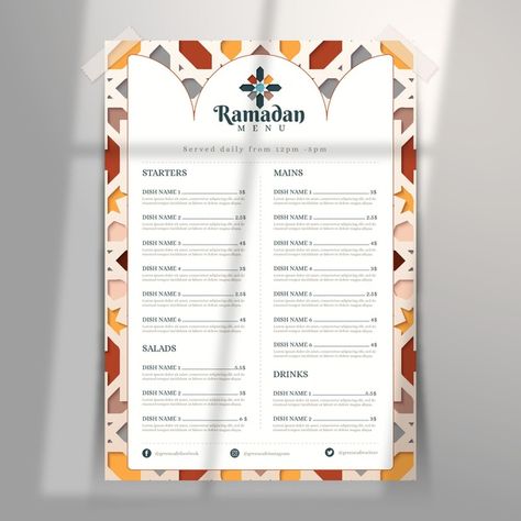 Ramadan menu template in paper style Fre... | Free Vector #Freepik #freevector #menu Menu Ramadan, About Ramadan, Print Design Template, Ramadan Images, Paper Style, Prints Design, Graphic Design Trends, Ramadan Mubarak, Favorite Apps