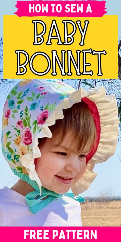 DIY baby bonnet. How to sew a bonnet for your baby. Easy baby bonnet sewing project. Baby Bonnet Pattern Free Sewing, How To Make A Bonnet, Baby Bonnets Pattern Free Sewing, Bonnets Aesthetic, Baby Bonnet Pattern Free, Bonnet Sewing Pattern, Upcycle Baby, Baby Sewing Patterns Free, Baby Bonnet Pattern