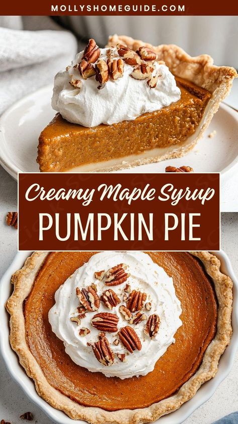 Indulge in the rich, comforting flavors of fall with our irresistible maple syrup pumpkin pie. This classic dessert is a delicious blend of sweet maple syrup and warm pumpkin spices, all nestled in a flaky crust. Perfect for holiday gatherings or cozy nights at home, this recipe will surely become a seasonal favorite. Whether you're hosting a festive dinner party or simply craving a taste of autumn, our maple syrup pumpkin pie is sure to satisfy your sweet tooth and warm your soul. Maple Pecan Pumpkin Pie, Pumpkin Pie With Maple Syrup, Pumpkin Maple Pie Recipe, Maple Syrup Pumpkin Pie, Maple Pie Recipes, Pumpkin Pie Recipe Maple Syrup, Pumpkin Pie Evaporated Milk, Martha Stewart Pumpkin Pie, Maple Dessert Recipes