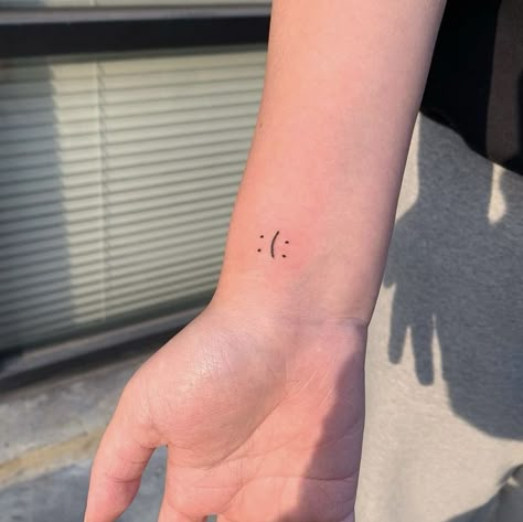 Smile Frown Face Tattoo, Smile And Frown Face Tattoo, Lgbt Tattoo, Smiley Face Tattoo, Line Drawing Tattoos, Happiness Tattoo, Kpop Tattoos, Smile Tattoo, Small Pretty Tattoos