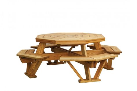 Octagon Picnic Table (Benches Built-In) Octagon Picnic Table Plans, Picnic Table With Benches, Gardening Table, Octagon Picnic Table, Outdoor Tea Parties, Table With Benches, Round Picnic Table, Picnic Table Plans, Octagon Table