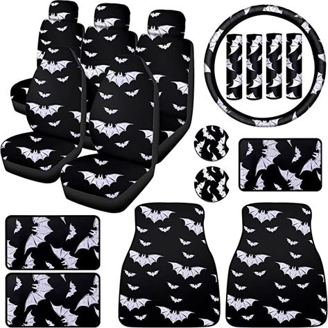 19 Pieces Goth Car Accessories Set Include Bat Car Steering Wheel Cover Bat Car Seat Cover Seat Goth Car, Black Seat Covers, Best Car Seat Covers, Seat Belt Pads, Car Armrest, Cute Goth, Back Seat Covers, Cute Car Accessories, Car Seat Cover Sets