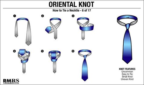 Know how to tie a tie knot in 2018? RMRS shows you different easy ways of tying a necktie with visual charts and step by step guides for all types of knots. Balthus Knot, Different Tie Knots, Simple Tie Knot, How To Tie A Necktie, Tie A Tie Easy, Four In Hand Knot, Eldredge Knot, Full Windsor Knot, Double Windsor