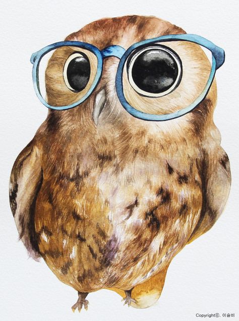 Owl and blue glasses Owl With Glasses, Glasses Tattoo, Box Frame Art, Interesting Products, Type Illustration, Blue Glasses, Card Techniques, Poster Pictures, Wearing Glasses