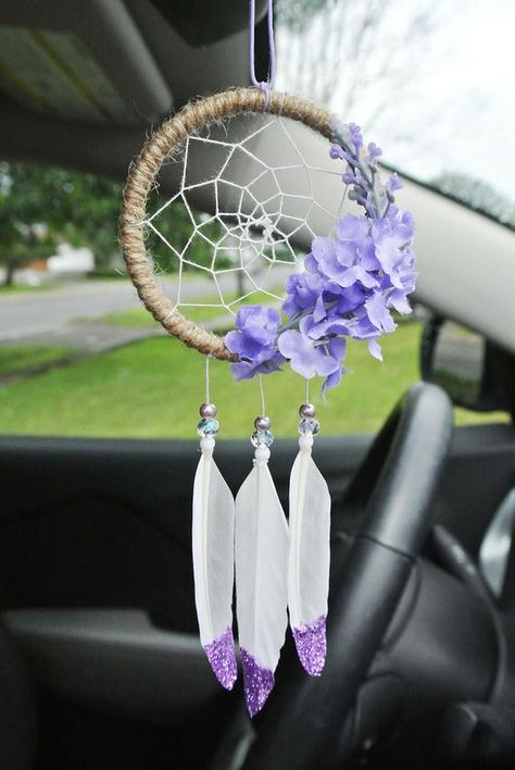 Spring Lilac Dreamcatcher: Purple Car Accessory for Women Car | Etsy Purple Car Accessories, Dream Catcher Purple, Purple Dream Catcher, Dream Catcher Decor, Dream Catcher Art, Small Dream Catcher, Dream Catcher Craft, Purple Car, Girly Car