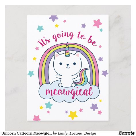 Meowgical Birthday, Cat Party Decorations, Sofia Party, Rainbow Birthday Invitations, Unicorn Magic, Unicorn Birthday Invitations, Cat Birthday Party, Postcard Invitation, Birthday Invites