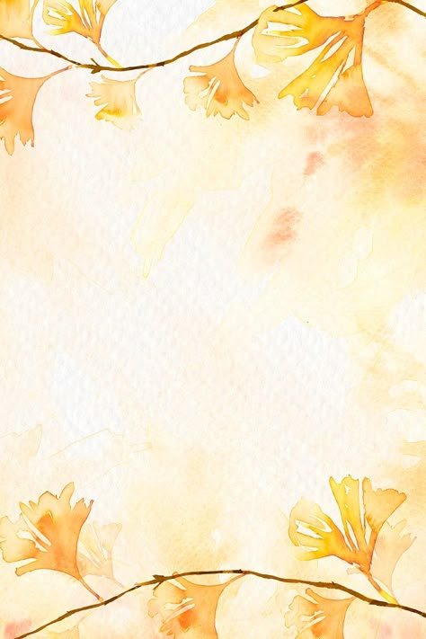 Gingko leaf border background in orange watercolor autumn season | free image by rawpixel.com / Hein Autumn Background Illustration, Orange Border Design, Gingko Wallpaper, Orange Watercolor Background, Editing Textures, Watercolor Wallpaper Phone, Black Background Pattern, Memo Notes, Gold And Black Background