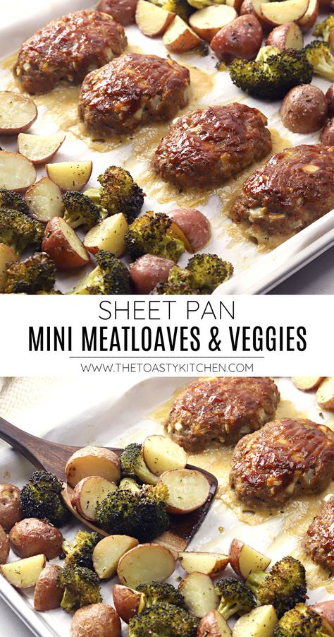 Sheet Pan Broccoli And Potatoes, Mini Meatloaf Recipes, Mini Meatloaves, Easy Sheet Pan Dinners, Sheet Pan Suppers, Sheet Pan Dinners Recipes, Pan Meals, Pan Recipes, Beef Recipe