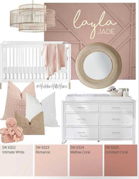 Rose Gold Nursery Ideas, Babygirl Nursery Decor, Boho Pink Nursery Paint Colors, Baby Girl Nursery Flowers, Muted Pink Nursery, Bright Pink Nursery, Pink Toddler Rooms, Baby Girl Nursery Ideas