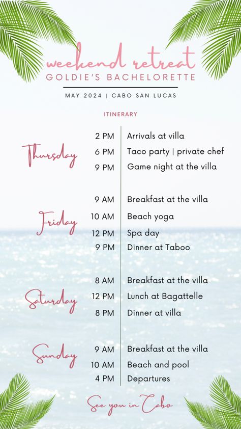 Cabo San Lucas Bachelorette Retreat: A Relaxing 3 Day Itinerary Retreat Itinerary, Cabo San Lucas Bachelorette, Travel Cabo San Lucas, Bachelorette Itinerary, San Lucas, Chic Party, Vacation Villas, Beautiful Villas, Calm Water