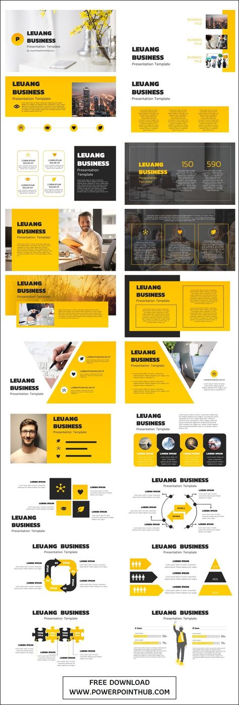 Leuang Business Template is a modern and professional design that's perfect for businesses of all sizes. It features a clean and minimal layout, with plenty of space for your content. The template is also fully customizable, so you can easily change the colors, fonts, and layout to match your Yellow Powerpoint Template, Yellow Presentation Design, Business Powerpoint Design, Yellow Presentation, Best Presentation Templates, Business Ppt Templates, Free Powerpoint Presentations, Presentation Design Layout, Powerpoint Free