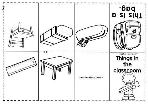 teacherfiera.com: YEAR 1 (2019): UNIT 1 - THINGS IN THE CLASSROOM MINI BOOK Mini Book Template, Things In The Classroom, School Objects, English Room, Mini Book, Year 1, Book Template, Save Image, In The Classroom