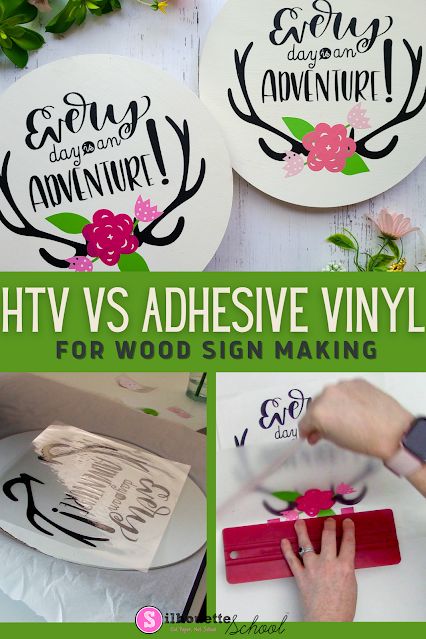 HTV vs. Adhesive Vinyl for Wood Sign Making Vinyl On Wood Signs, Vinyl Wood Signs, Vinyl On Wood, Heat Transfer Vinyl Tutorial, Heat Transfer Vinyl Shirts, Spray Paint Wood, Vinyl Projects Silhouette, Heat Transfer Vinyl Projects, Silhouette School Blog